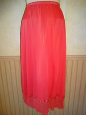 Vintage 1950s Vanity Fair Red Half Slip 4 XS S Pillow Tab Nylon Crystal Pleats