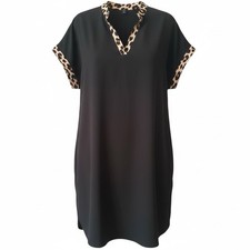 SHEIN Curve 1XL Black Shift Dress With Leopard Print Accent Trim