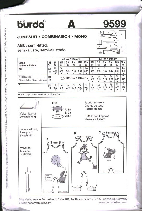 9599 Vintage Burda Sewing Pattern Girls Jumpsuit Overalls Toddler OOP Sew Baby - Image 2 of 2