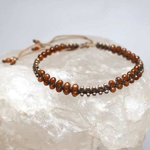 Bracciale Cristallo Micro Macramè Fatto a Mano Granato Hessonite Naturale Fuoco - Foto 8 di 10