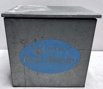 Vintage Wells Blue Bunny Galvanized Metal Milk Box Ice Cream Advertising Tin