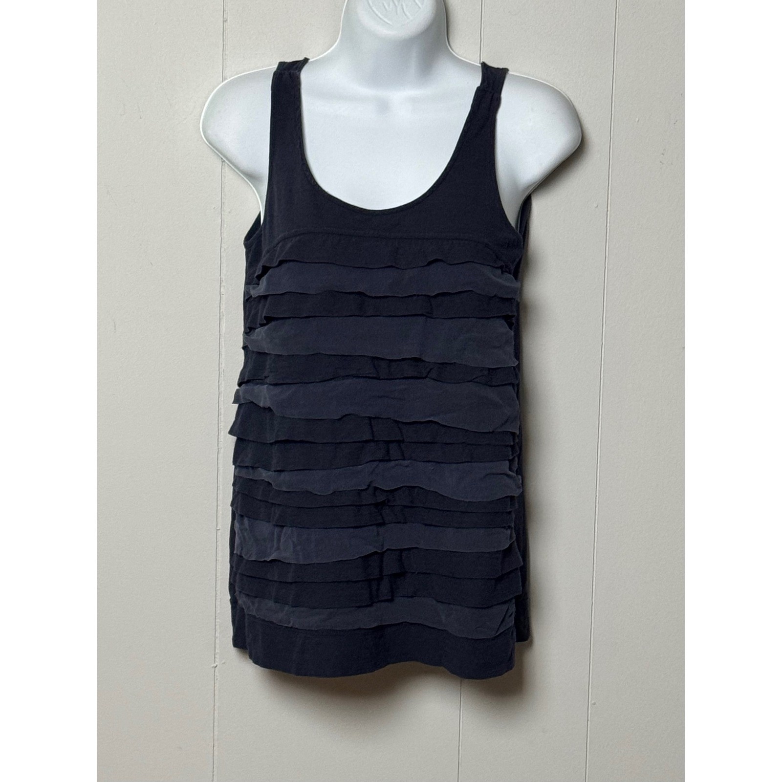 J.Crew Women's Navy Blue Tiered Ruffle Tank Top Sleeveless Scoop Neck Size Small