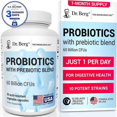 Dr. Berg Probiotic Supplement - 60 Billion CFUs for Digestive Health - 30 Caps