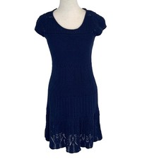 Lauren Ralph Lauren Navy Blue Knit Dress Short Sleeve Scoop Neck Crochet XS