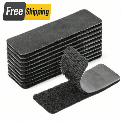 #ad 30Pcs Self Adhesive Hook Loop Strips Black Heavy Duty Sticky Back Tape Fastener $4.98