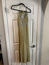 Promesa Halter Maxi Dress Open Back Womens L Sage Green Cottagecore Boho-chic