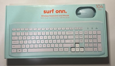Surf Onn. Wireless Keyboard & Mouse Bundle - Mint/White - 104 Keys - New Mouse