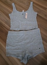 NWT Victorias Secret Cotton M Gray Pajama Set Sleepwear Lounge Tank Shorts Logo