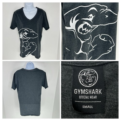 #ad GymShark Retro Logo Shirt Womens Small Big Shark Logo Gym Active Run Athlesiure $16.88