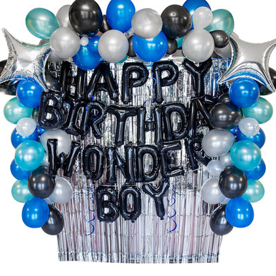 80pc Wonder Boy Birthday Decoration Set Blue Black Silver Balloon Garland Kit
