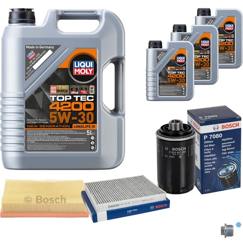 BOSCH Inspektionspaket 8 L LIQUI MOLY Top Tec 4200 5W-30 für VW Transporter V BOSCH Inspektionspaket 8 L LIQUI MOLY Top Tec 4200 5W-30 für VW Transporter V