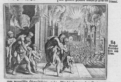 1700 Exempel example Liebe Treue Kind children love Antike Kupferstich Merian