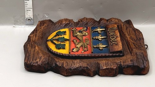 Vintage Quebec Coat of Arms Wall Plaque - Hand-Carved Wood - Canada Souvenir - Picture 5 of 8