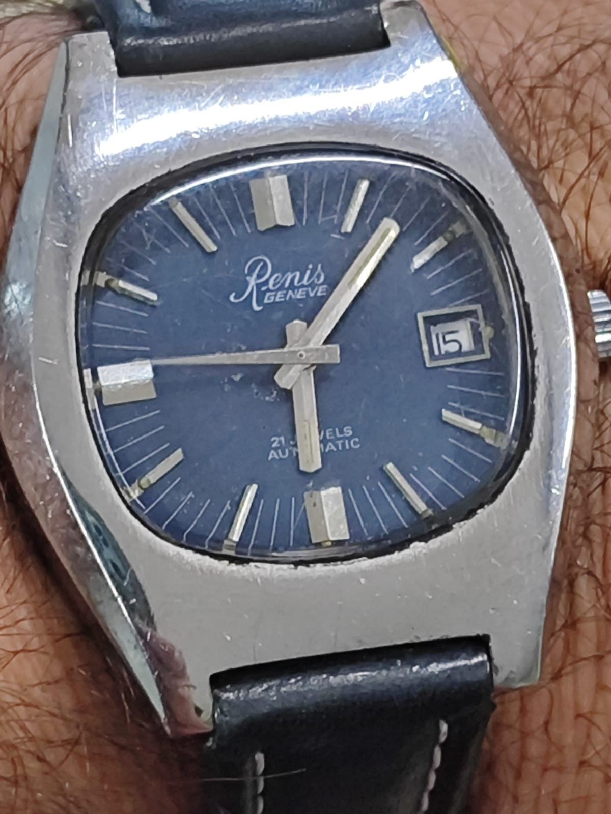 Vintage Renis Geneve Automatic Watch 1970s Swiss Tissot Cal 2481 White Dial Used Working Condition