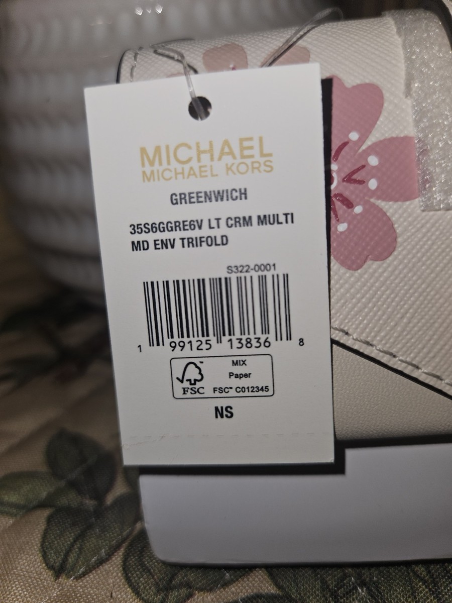Michael Kors Greenwich MD Trifold Wallet MK Lt Cream Multi NWT