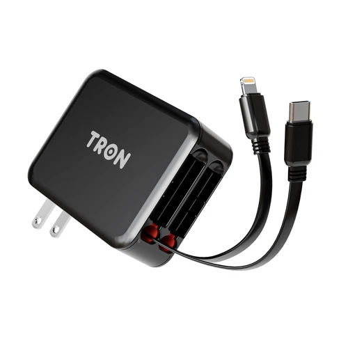TRON 3 in 1 Retractable Wall Charger, 35W  Dual Cabl  USB C amd L - product listing photo