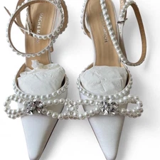 Mach + Mach "Double Bow Satin Pumps" Women's Bridal Shoe - EU 38 - FW20-0237