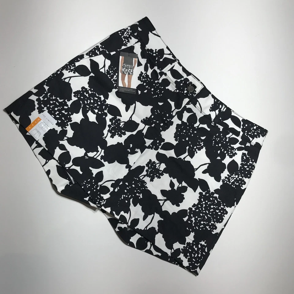 全新带标签 The Limited 女式定制短裤黑色和白色花卉印花斜纹布 12 码 — 第 2/4 张图片