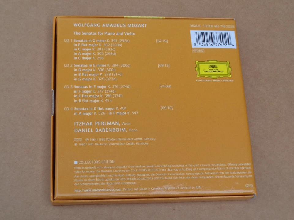 Mozart - Violin Sonatas - Deutsche Grammophon 4 CD Box Set (Perlman/Barenboim) - Image 2 of 2