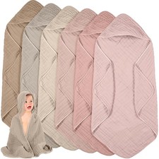 6 PCS Muslin Hooded Baby Towel 32x32 Inch Cotton Bath Infant Brown Pink