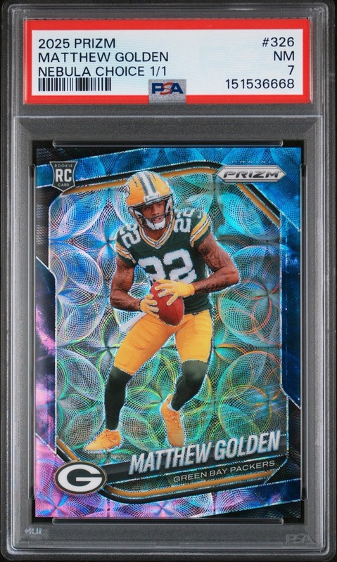 Matthew Golden 2025 Panini Prizm Nebula Choice 1/1 Rookie RC #326 Packers PSA 7