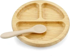 PandaEar Bamboo Suction Plate, Wooden Baby Plates with Silicone Spoons for Toddl