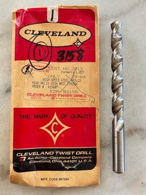 1 new Cleveland Twist Drill 25/64'' HSS High Helix Jobber Length Bit USA C03158