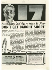 1943 CURTISS WRIGHT Technical Institute Airplane Mechanics School Vintage Ad