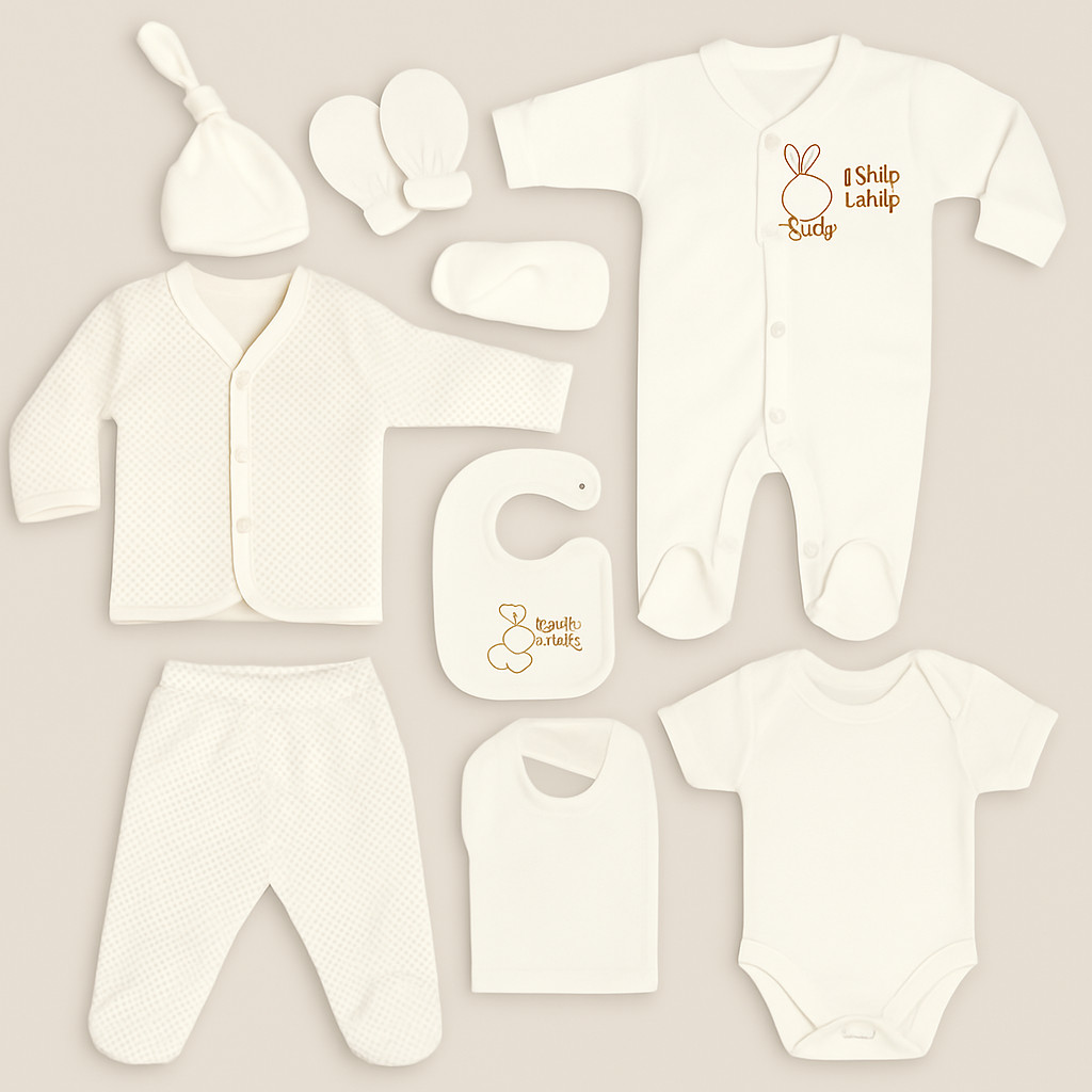 Neugeborenen Baby Kleidung Set Unisex Geschenkset Erstausstattung 8 Teilig- Hase