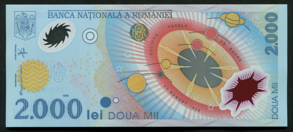 t089 LUCKY SERIAL 0400111 ROMANIA 2000 LEI 1999 SOLAR ECLIPSE POLYMER BANKNOTE - Image 3 of 4