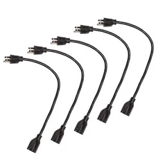 5 Pack of 1 Foot Outlet Extender Cord 3 Prong - 16/3 SJTW Durable Black Plug ...