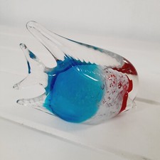 MURANO STYLE GLASS FISH ORNAMENT      BLUE WHITE RED 