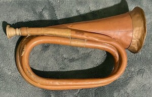 ANTIQUE VINTAGE COPPER & BRASS HORN MILITARY CAVALRY BUGLE REGIMENT CIVIL WAR