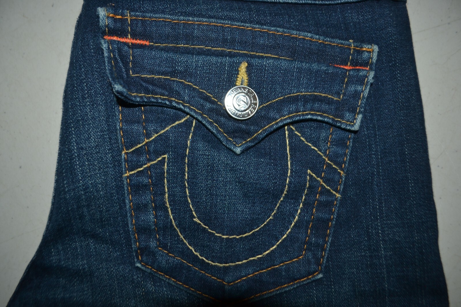 True Religion Women's Joey Bootcut Thick Stitch U Blue Denim Jeans Sz 28x30 thumbnail 2