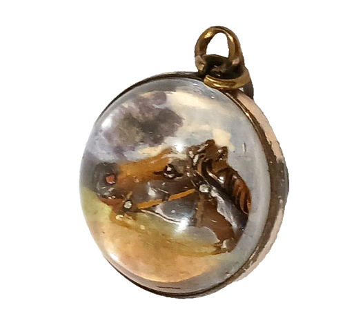 Antique Equestrian Horse head Essex Crystal Dome Charm Pendant 3/4" - Picture 3 of 6