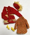 Vintage Barbie Fur Sighted #1796 Red Set Jacket, Top, Shoes & HTF Hat 1970 READ,