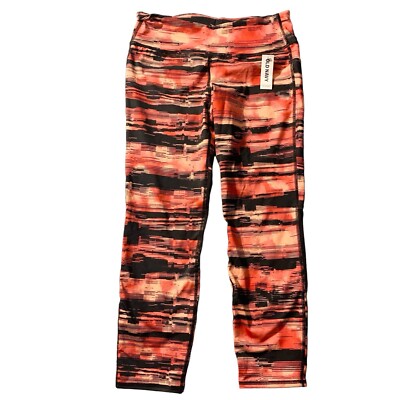 Old Navy Active Leggings Women MED Go-Dry Capri Coral Black Geo Mid Rise NWT