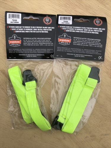 Ergodyne SQUIDS 3155 2 Hard Hat Lanyard w/ Clamp,Elastic,Lime - Picture 2 of 2