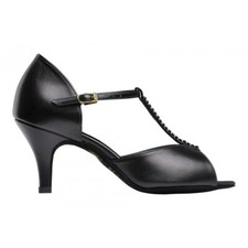 Supadance 1029 Ladies Black Leather & Rhinestone 2½" Slim Dance Shoes - Size 2½