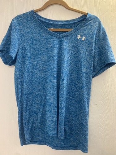 Under Armour Damen UA Tech Twist V-Neck Tee Heather Blue Large Loose Heat Gear