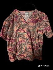 UA Short Sleeve TROPICAL Nursing Scrub Top Women Size M V- Neck PALMS