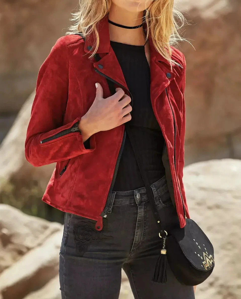 Classic Red Buttoned Goatskin Blazer Leather Jacket