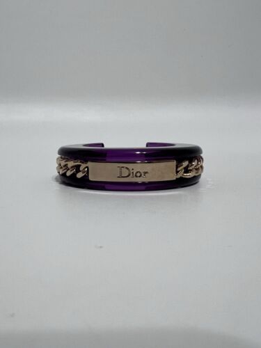 Vtg Christian Dior by John Galliano Purple Lucite Logo Bangle Cuff Bracelet - Picture 5 of 12