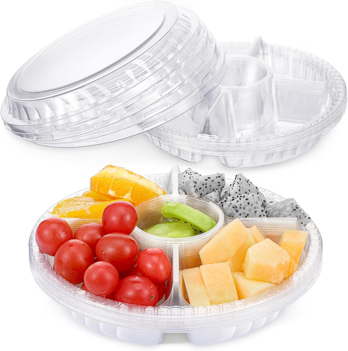 20 Pieces Fruit Veggie Tray with Lids Disposable Plastic Appetizer Platter Buffe
