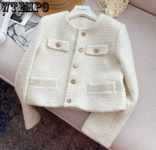 koreanische schicke weibliche Tweed Basic Button Up Jacke Mantel