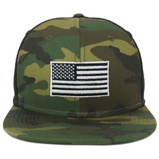 Oversize XXL Grey American Flag Embroidered Camouflage Flatbill Mesh Cap