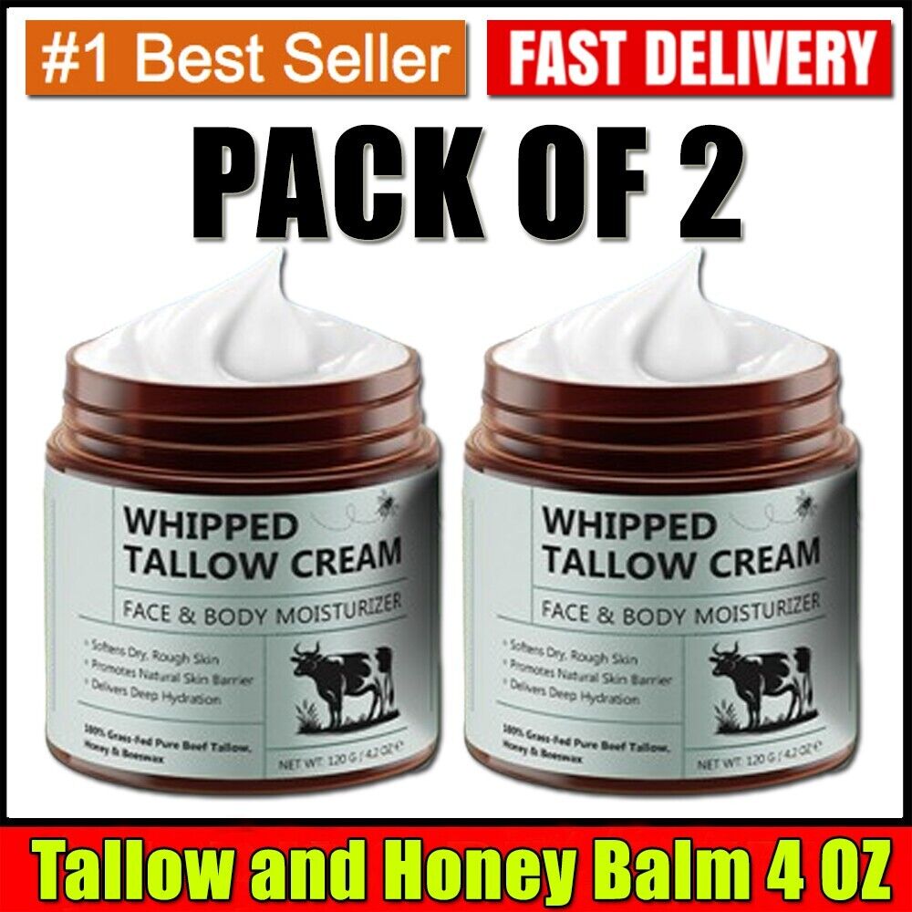 Beef Tallow for Skin -Organic Grass-Fed Whipped Beef Tallow 4 fl oz | PACK OF 2