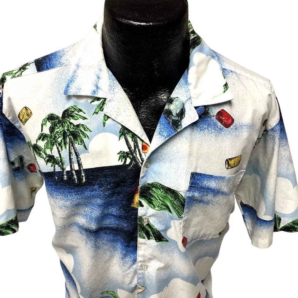 Vtg 80's Rampage Couple & Dog Castaways HAWAIIAN Loop Collar ISLAND Camp Shirt - Image 4 of 4