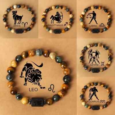 Stilvolle Tierkreiszeichen Natursteinperlenarmbänder, Tigerauge für Stärke, Mut