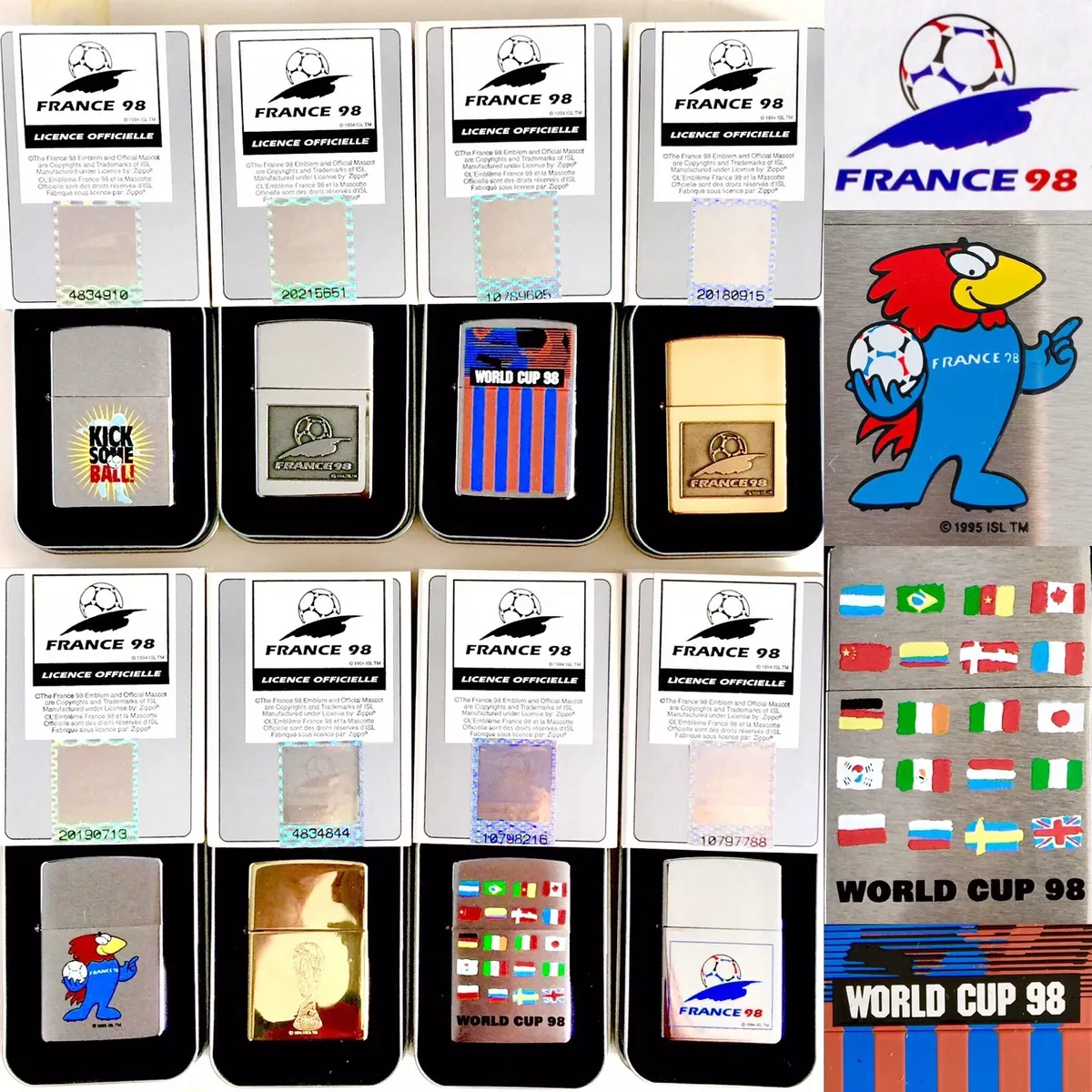 Rare Boxed Official Holographic “France 98” Football World Cup Zippo Lighter Set Rare Boxed Official Holographic “France 98” Football World Cup Zippo Lighter Set